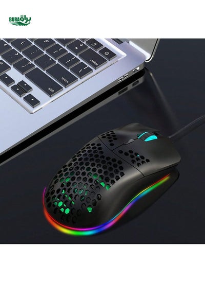 اشتري HXSJ 1PC USB GAMING MOUSE مع مصابيح RGB قابلة للتعديل وتصميم التهوية ، مناسبة للمكتب والمنزل والألعاب في الامارات