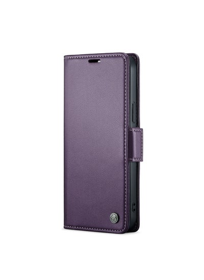 Buy Flip Wallet Case For iPhone 13 Pro [RFID Blocking] PU Leather Wallet Flip Folio Case with Card Holder Kickstand Shockproof Phone Cover (Purple) in Egypt