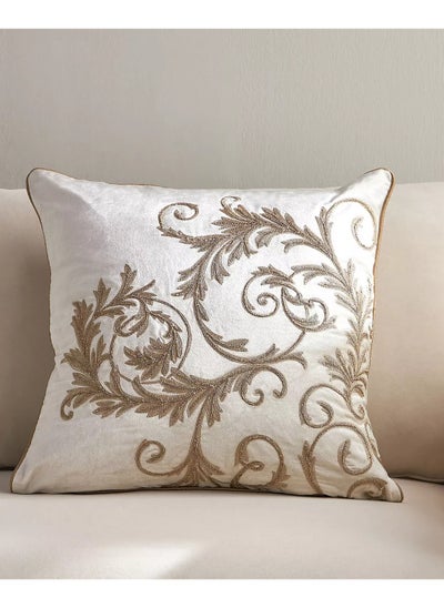 Buy Faris Sarona Swirl Embroidered Filled Cushion 50x50 cm in Saudi Arabia