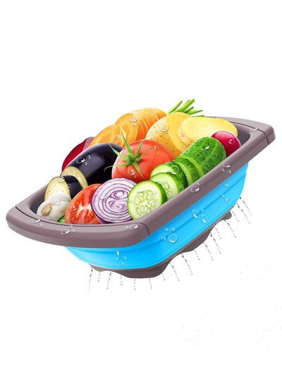 اشتري Kitchen Colander Collapsible - Colander Strainer Over the Sink with Extendable Handles For Veggies, Fruit and Pasta (Blue) في الامارات