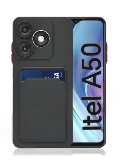 Buy Silicone Protective Back Case Cover with Card Holder For Itel A50 Black in Saudi Arabia