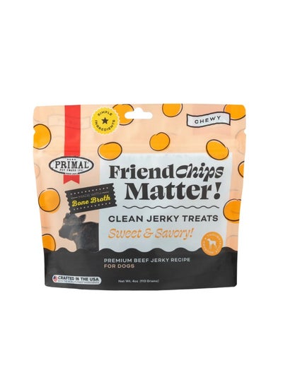 Buy Primal FriendChips Matter – Beef with Broth Jerky Treat 4oz, Primal treats, Raw food for dogs, High Protein Raw dog food, treatsfor dogs, Freeze dried treats for dogs, freeze dried dog treats, best dog food, nutritious dog food, dog food, primal dog foods, dry treats for dog in UAE