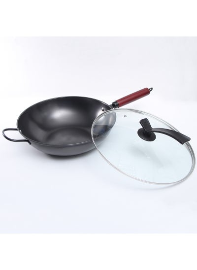 Buy Hand-Forged Iron Wok Uncoated Non-Stick Healthy Cookware No coating (glass cover) in Saudi Arabia