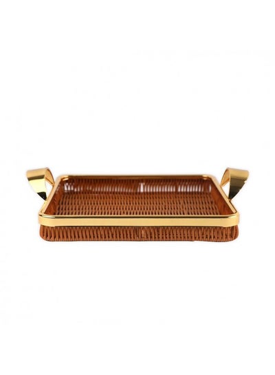 Buy Rectangular serving tray with multi-use golden handle in Saudi Arabia