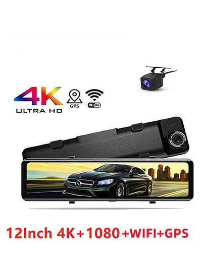 اشتري 12 Inch 4K Dashcam WiFi Connected HD GPS Recorder Before And After Dual Recording في السعودية