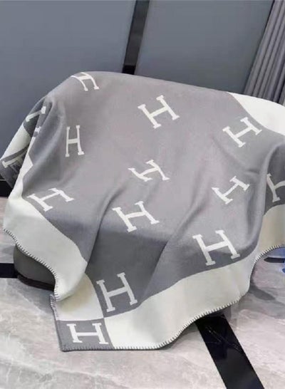 اشتري Warm and Cozy Woollen Throw Blanket- Avalon Blanket -Hermes Themed Design 135*170-Grey في الامارات