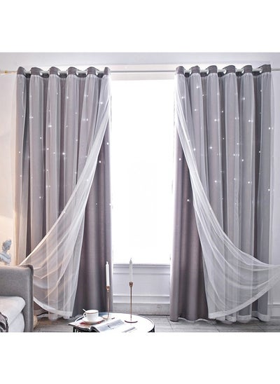 Buy Hollowed Out Stars Curtain Blackout Curtains For Living Room Bedroom Grey 100*250cm in Saudi Arabia