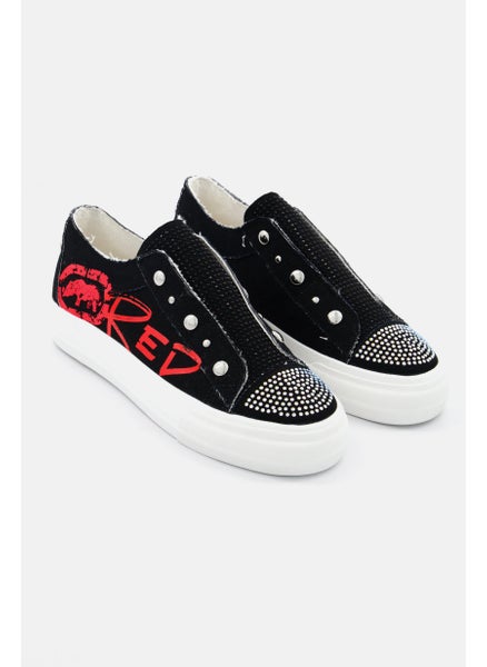 Buy Women Poppy Brand Logo Slip On Casual Sneaker Shoes, Black Combo in UAE