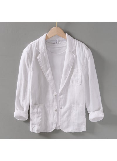 اشتري L948 spring retro flat collar linen handsome small suit mens casual loose artistic cotton and linen suit jacket White في الامارات