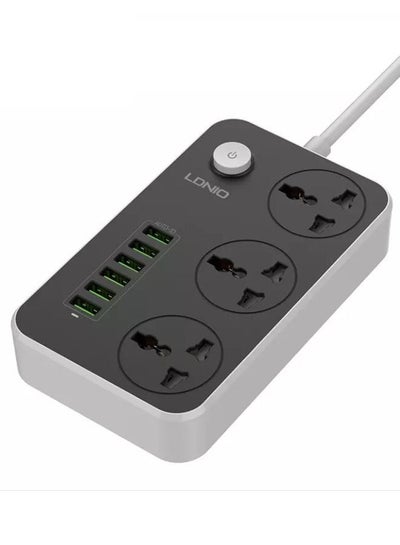 Buy 3 Power Socket With 6 USB Extension Perfect Home/ Office Charging Station black/Grey in UAE