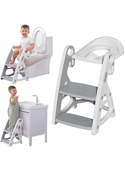 اشتري Toddler Potty Training Seat with Step Stool Ladder, Height Adjustable Toddler Toilet Training Seat Chair with Soft Cushion,Non-Slip Splash Guard Foldable Potty Seat for Boys Girls with Handles في الامارات