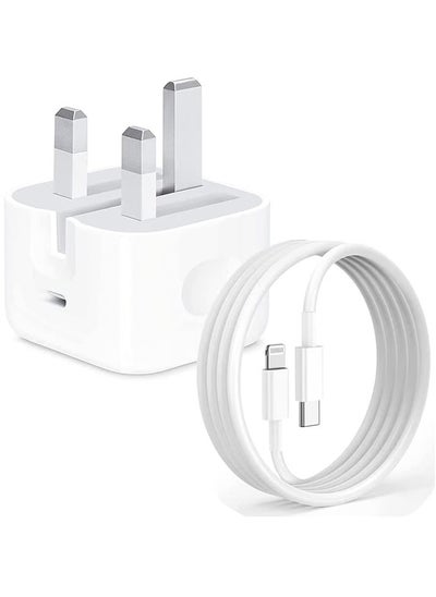 Buy iPhone 20W Fast Charger | USB C Wall Fast Charger with 1m USB C to Lightning Cable Compatible with iPhone 13/13 Pro/13 Pro Max/13/12/SE2020/11/XR/XS Max/X/iPad in UAE