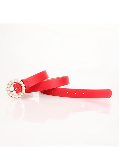 Buy Elegant And Intelligent Ladies Trend Round Pearl Pin Buckle Belt 105cm Red in UAE