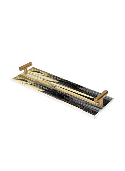 Buy Decorative Acrylic Serving Tray with Gold Color Metal Handles Flower Marble 10x30cm in Saudi Arabia