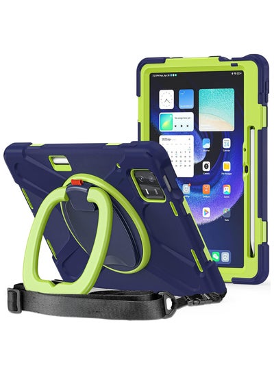 اشتري Case for Xiaomi Pad 6 / Xiaomi Pad 6 Pro 11.0 Inch 2023 Release Tablet, Heavy Duty Full Body Protection Shockproof Silicone Cover with 360 Rotating Grip Stand/Shoulder Strap - NavyBlue+Lime في السعودية