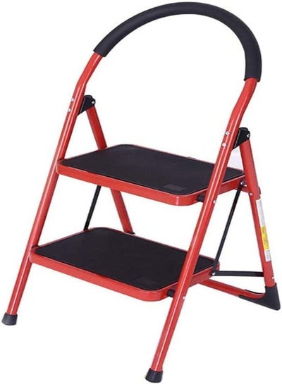 Buy Tamtek 2 Step Red Ladder Folding Heavy Duty Steel Ladder 150Kg Capacity ( 90X47X49Cm ), Rubber Pad Multi-Purpose Portable Ladder For Home. Kitchen. Garden. Office. Warehouse in UAE
