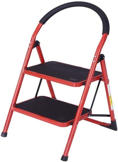 Buy Tamtek 2 Step Red Ladder Folding Heavy Duty Steel Ladder 150Kg Capacity ( 90X47X49Cm ), Rubber Pad Multi-Purpose Portable Ladder For Home. Kitchen. Garden. Office. Warehouse in UAE