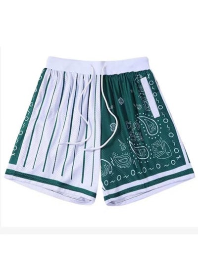 Buy Foreign trade new American retro mesh basketball shorts mens knee-length sports fitness graffiti loose casualGreen Green in Saudi Arabia