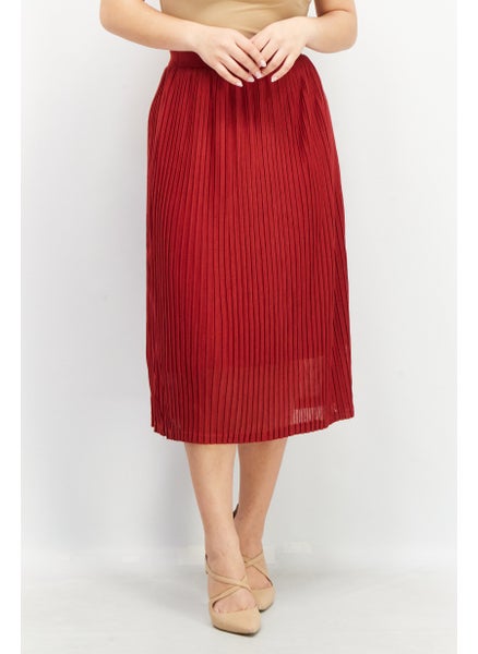 Buy Women Pleated Midi Skirt, Maroon in UAE