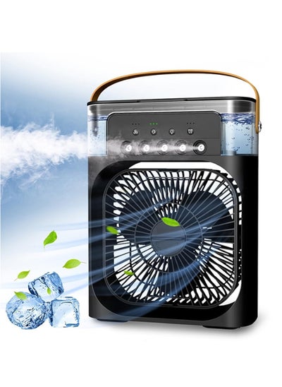 اشتري Portable Mist Sprinkler Fan With 5 Water Outputs And 3 Speeds And 7 Different LEDs Light Colours 600ml Capacity في السعودية