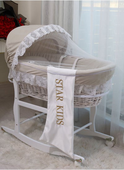 اشتري Baby Moses Basket Cradle With Rocking Stand, Light Brown في السعودية