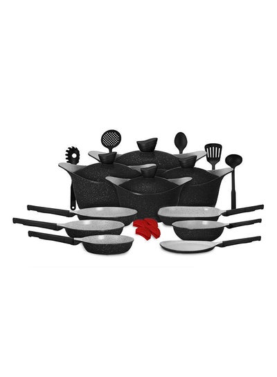 Buy 23 Piece Ceradeux/Granite Cookware Set Aluminum Nonstick Coating Stock Pot Fry Pan Wok Pan Pancake Pan Grill Pan Kitchen Tool Slicon Grip Black|Made in Saudi in Saudi Arabia