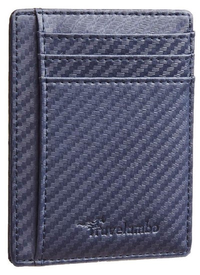 Buy Travelambo Front Pocket Minimalist Leather Slim Wallet RFID Blocking Carbon Fiber Texture(Navy Blue) in UAE