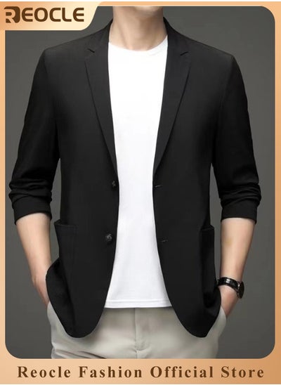 Buy Men's Casual Knit Blazer Business Suit Jacket Slim Fit 2 Button Lightweight Unlined Sport Coat Long-Sleeve Classic-fit Blazer in UAE