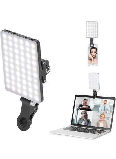 Buy Padom 60 LED High Power Rechargeable Clip Fill Video Light with Front & Back Clip, Adjusted 3 Light Modes for Phone, iPhone, Android, iPad, Laptop, for Makeup, TikTok, Selfie, Vlog, Video Conference in UAE