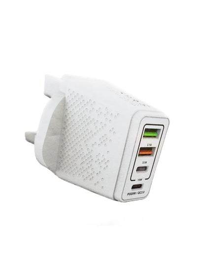 Buy Excellent 2A+2C multi-port charging head British Standard QC3.0 fast charger PD30W mobile phone charger white in Saudi Arabia