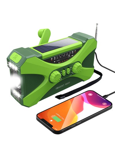 Buy Cross-border new combat readiness, disaster prevention and emergency multi-function radio outdoor fm solar hand-cranked power radio Green [Chinese description]] in UAE