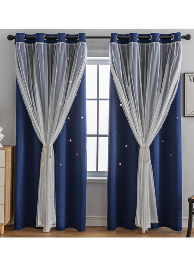 اشتري Blackout Curtains, Decorative Thread Foil Blackout Curtains, Thermal Insulated Room Darkening Curtains for Bedroom Living Room في الامارات