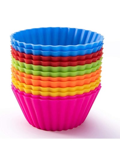 Buy Showay Silicone Cupcake Liners 12Pcs, Baking Cups Non-Stick Cake Muffin Chocolate Cupcake Liner Baking Cup Mold, Multicolor in Saudi Arabia