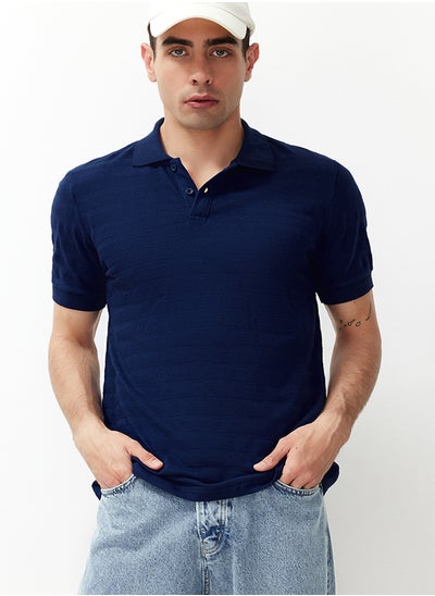 Buy Navy Blue Regular/Normal Cut Textured Polo Neck T-Shirt TMNSS24PO00042 in Egypt