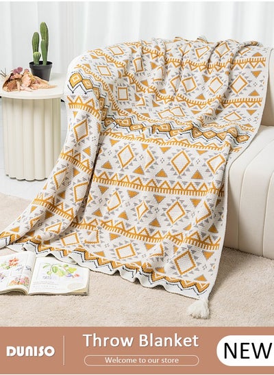 Buy Throw Blanket, Soft Cozy Lightweight Sofa Blanket, Home Decor Woven Blanket with Tassels for Chair Bed Couch Decorative, Knitted Bed Blankets, Bohemian Couch Decorative Throw Blankets for Women, Men and Kids in Saudi Arabia