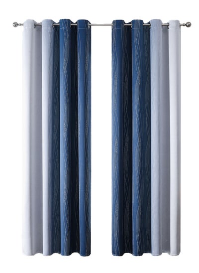 Buy 2Pcs Full Blackout Curtains for Home Bedrooms,  Navy Blue & Grey 132*160CM(Curtain Rod Not Included) in Saudi Arabia