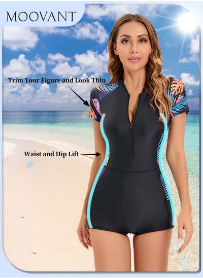 اشتري Women's One Piece Swimsuit Floral Block Swimwear Conservative Beachwear Athletic Bathing Suit for Surfing Swimming Diving في السعودية