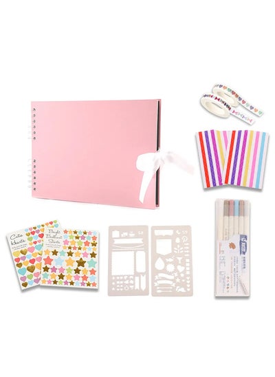 Buy 80 Pages Scrapbook Photo Album DIY Handmade Album Scrapbook Set with Metallic Markers, Craft Paper Stickers Artboards - Pink in UAE