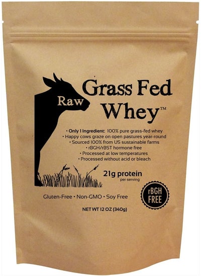 Buy Raw Grass Fed Whey - Happy Healthy Cows, COLD PROCESSED Undenatured 100% Grass Fed Whey Protein Powder, GMO-Free + rBGH Free + Soy Free + Gluten Free + No Added Sugar, Unflavored, Unsweetened (12 OZ) in UAE