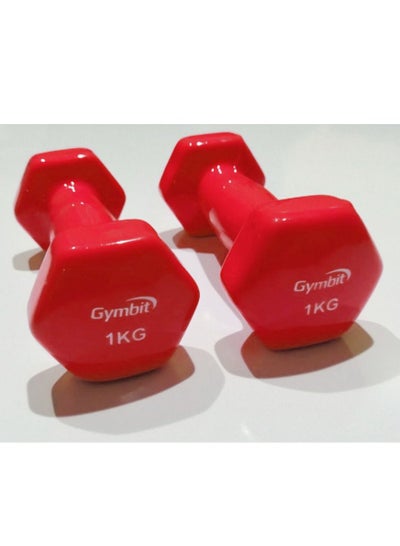 Buy Double Dumbbells Vinyl Hexagon Hand Weights for Muscle Training 1 KG, Red in Egypt