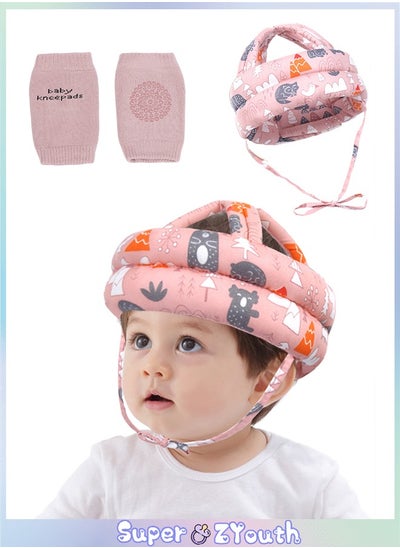 Buy Baby Head Protector with Baby Knee Pads, Baby Safety Helmet for Crawling Walking, Adjustable Head Cushion Bumper Bonnet for Infant Toddler, Pink in Saudi Arabia