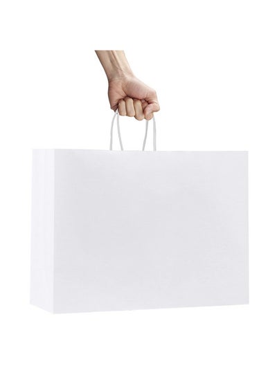 اشتري Gift Bags White Paper Bags 50Pcs 16X6X12 Inches Kraft Paper Bags With Handles Bulkshopping Bags For Grocery Merchandiselarge Recycled Paper Bagsretail Bags For Small Business في الامارات
