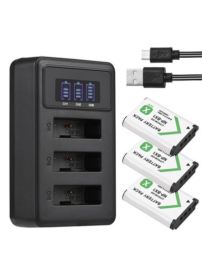 Buy NP-BX1 Battery Charger 3-Slot with LED Indicators + 3pcs NP-BX1 Batteries 3.6V 1350mAh with USB Charging Cable Replacement in UAE