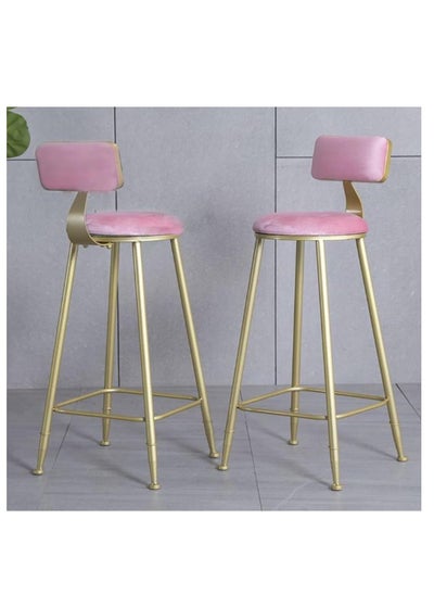 اشتري Bar Stool,2 Pcs High Bar Chair with Back,Flannel Upholstered Counter High Chair with Metal Legs，Heavy Duty Barstools ，for Kitchen, Restaurant,Coffee (Pink-2pcs) في السعودية