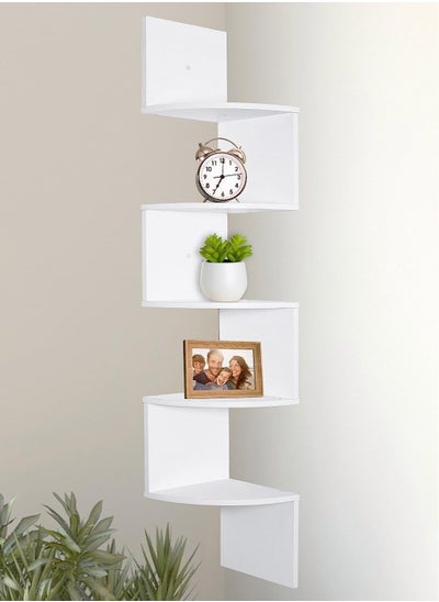 Buy HomeWares 5-Tier Radial Wall Mount Floating Corner Shelf, Rustic White (White) in Saudi Arabia