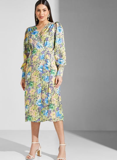 Buy Floral Printed Puff Sleeve Dress in Saudi Arabia