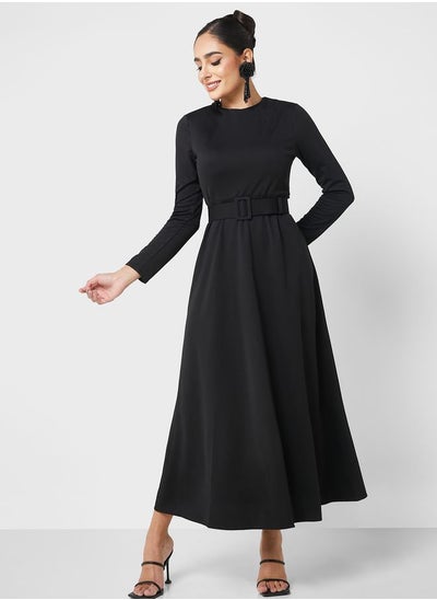 Buy Crew Neck Belted Dress in UAE