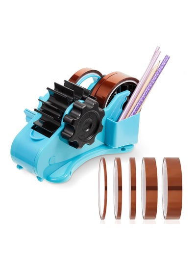 اشتري Multiple Roll Cut Heat Tape Cut Dispenser, Heat Resistant Sublimation Desk Tape Dispenser with 5 Pieces High Temp Tape Multi-Size Heat Press Tape for Industrial Use, Solder (Blue) في الامارات