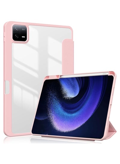 اشتري Xiaomi Pad 6/Pad 6 Pro Case 11.0 inch, Auto Wake & Sleep Slim Trifold Stand Case Cover with Pencil Holder, Clear Trasparent Back Shell Csae for Xiaomi Pad 6 2023, Light Pink في السعودية