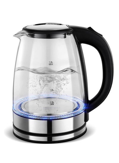 Buy 1.8L Electric Glass Cordless Kettle with Auto-Shut Off Function 1500W Black/Silver RE-11604 in Saudi Arabia